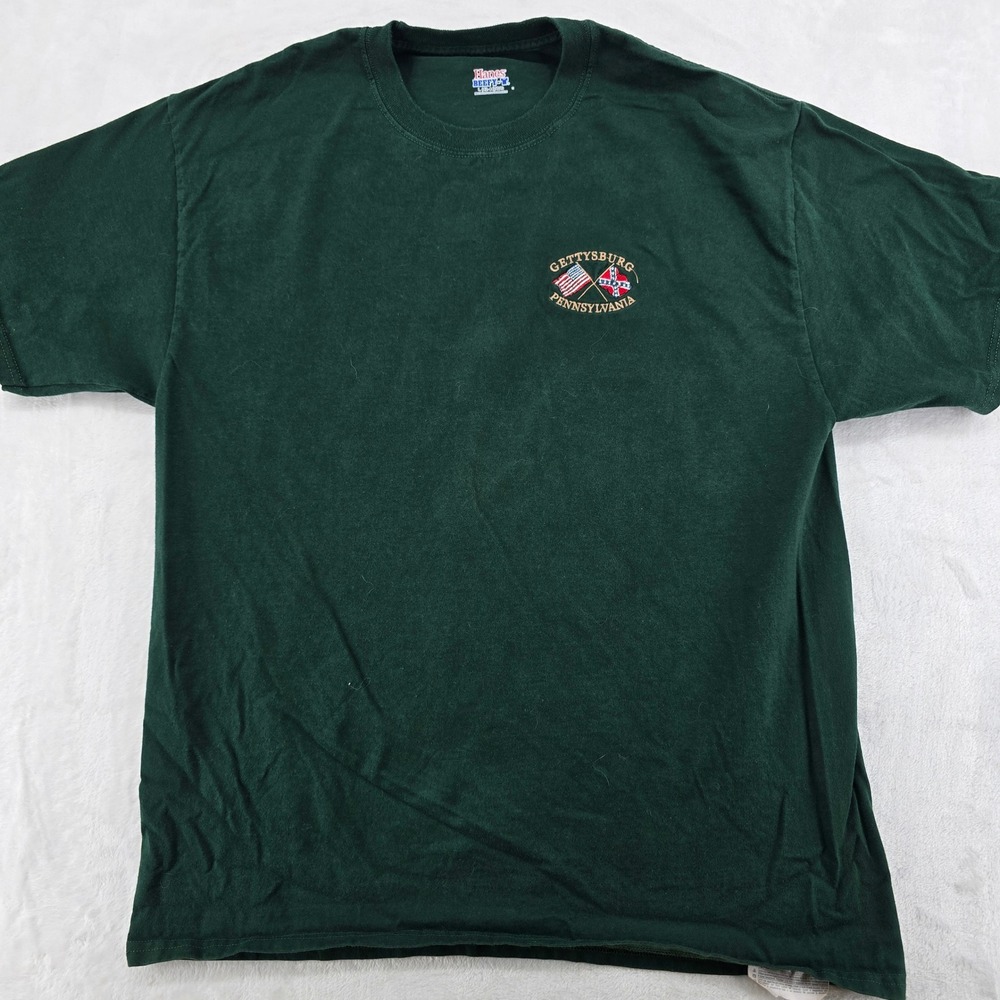 Hanes Beefy-T T-Shirt Mens L Shirt Green Gettysburg Pennsylvania Embroidered Tee